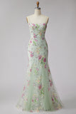 Vestido de baile longo com lantejoulas florais de sereia e renda nas costas
