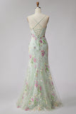 Vestido de baile longo com lantejoulas florais de sereia e renda nas costas