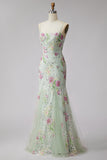 Vestido de baile longo com lantejoulas florais de sereia e renda nas costas