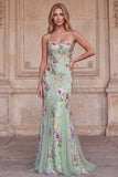 Vestido de baile longo com lantejoulas florais de sereia e renda nas costas