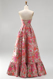 Vestido de baile de finalistas longo sem alças com abertura floral Jacquard A-Line A-Line A-Line Ha e Vestido de Baile Longo Sem Fitas