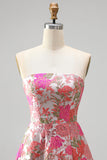 Vestido de baile de finalistas longo sem alças com abertura floral Jacquard A-Line A-Line A-Line Ha e Vestido de Baile Longo Sem Fitas