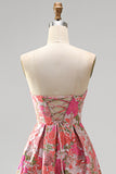 Vestido de baile de finalistas longo sem alças com abertura floral Jacquard A-Line A-Line A-Line Ha e Vestido de Baile Longo Sem Fitas