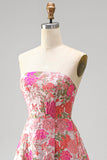 Vestido de baile de finalistas longo sem alças com abertura floral Jacquard A-Line A-Line A-Line Ha e Vestido de Baile Longo Sem Fitas