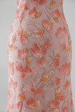 Rosa Missangas Ombro a Ombro Floral Longo Vestido de Baile