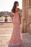 Rosa Missangas Ombro a Ombro Floral Longo Vestido de Baile