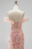 Rosa Missangas Ombro a Ombro Floral Longo Vestido de Baile
