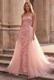 Vestido de baile longo sem alças com bordado A-Line com Lantejoulas e Vestido de Baile