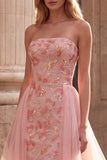 Vestido de baile longo sem alças com bordado A-Line com Lantejoulas e Vestido de Baile