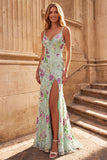 Vestido de Baile de Baile de finalistas com decote em V e lantejoulas verde-claras, com uma fenda