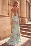 Vestido de Baile de Baile de finalistas com decote em V e lantejoulas verde-claras, com uma fenda