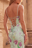 Vestido de Baile de Baile de finalistas com decote em V e lantejoulas verde-claras, com uma fenda