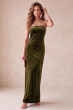 Vestido longo de festa de Natal Spring Velvet Olive Sheath