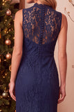 Vestido de Convidado de Noiva Longo, Renda Azul Escuro e Azul Escuro