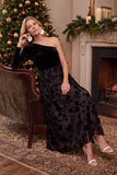 Vestido Midi Midi de Festas de Natal em veludo preto com linha A e um ombro
