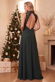 Vestido Longo de Convidado de Noiva Borgonha Linha A de Renda Alta em Chiffon