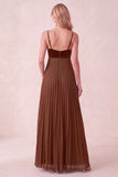 Vestido Maxi Plissado A-Line A-Line Sweetheart com Bolsos