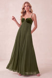 Vestido Maxi Plissado A-Line A-Line Sweetheart com Bolsos