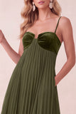 Vestido Maxi Plissado A-Line A-Line Sweetheart com Bolsos