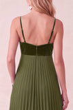 Vestido Maxi Plissado A-Line A-Line Sweetheart com Bolsos