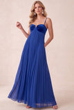 Vestido Maxi Plissado A-Line A-Line Sweetheart com Bolsos