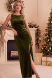 Vestido longo de festa de Natal em veludo de veludo bordô com decote batário em renda