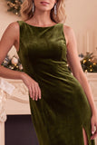 Vestido longo de festa de Natal em veludo de veludo bordô com decote batário em renda