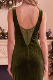 Vestido longo de festa de Natal em veludo de veludo bordô com decote batário em renda