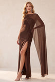 Vestido de Convidado de Noiva com Capa de Chiffon de Capa de Um Ombro