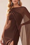 Vestido de Convidado de Noiva com Capa de Chiffon de Capa de Um Ombro