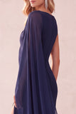 Vestido de Convidado de Noiva com Capa de Chiffon de Capa de Um Ombro