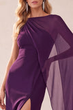 Vestido de Convidado de Noiva com Capa de Chiffon de Capa de Um Ombro