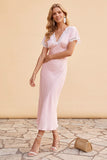 Vestido Midi de Festa de Natal com blush e decote em V, decote em V,