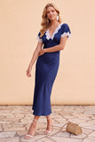 Vestido Midi de Festa de Natal com blush e decote em V, decote em V,