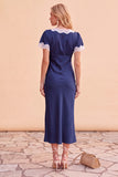 Vestido Midi de Festa de Natal com blush e decote em V, decote em V,