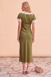 Vestido Midi de Festa de Natal com blush e decote em V, decote em V,