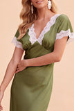 Vestido Midi de Festa de Natal com blush e decote em V, decote em V,
