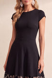 Vestido de Convidado de Casamento Midi em Tule Preto, Decote Redondo, Linha A