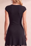 Vestido de Convidado de Casamento Midi em Tule Preto, Decote Redondo, Linha A