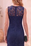 Vestido Midi de Convidado de Noiva Azul Escuro, Sereia Azul Escura com Folhos e Renda