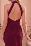 Vestido de Convidado de Casamento Midi Midi Bodycon Bodycon Borgonha com Bolsos