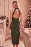 Vestido de Convidado de Casamento Midi Midi Bodycon Bodycon Borgonha com Bolsos