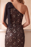 Vestido de cocktail Midi de Lantejoulas de Lantejoulas de Um Ombro com Laço