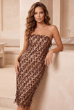 Vestido de cocktail Midi Midi Body Body Body Body Con Cintilante de Café Bodycon