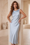Vestido de cocktail Midi Azul Azul Azul Sheath Sin Cowl