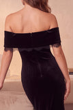 Vestido Maxi Cocktail Maxi Bodycon de Veludo Preto com Missangas