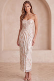 Vestido de cocktail Midi sem alças com lantejoulas com bainha