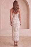 Vestido de cocktail Midi sem alças com lantejoulas com bainha