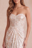 Vestido de cocktail Midi sem alças com lantejoulas com bainha