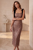Vestido de cocktail Midi com gola quadrada com gola quadrada com gola de café